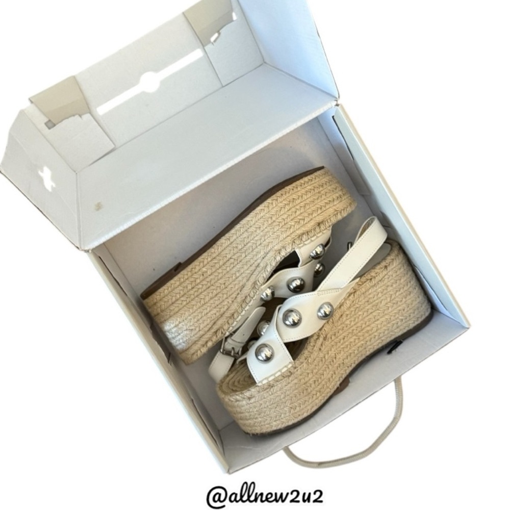 Marc Fisher Rella Leather Silver Ball Studded Espadrille Wedge - Picture 7 of 13